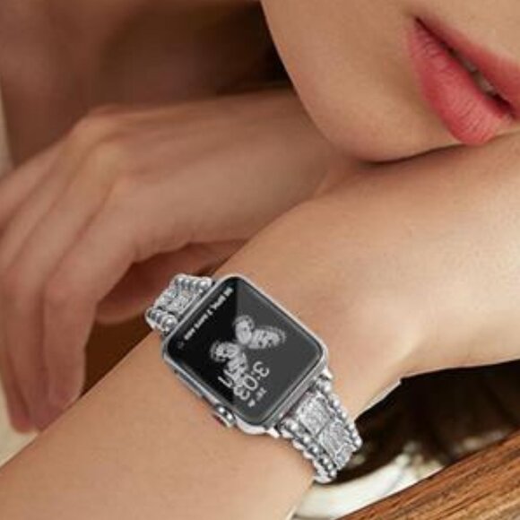 NEW Luxury Silver Bling Beaded Apple Watch Band main image 4